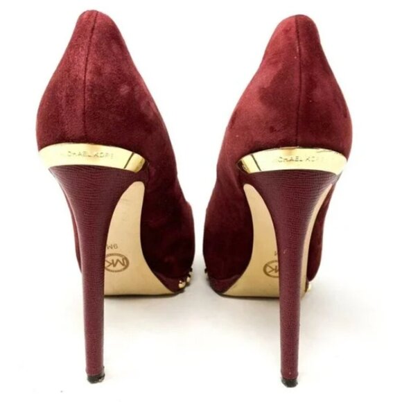 MICHAEL Michael Kors Maroon Suede Gold Stud Almond-Toe Pumps - Size 9 - Picture 4 of 8